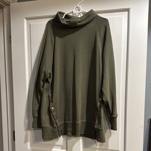 Olive Green Cowl Neck Tunic with Button Detail